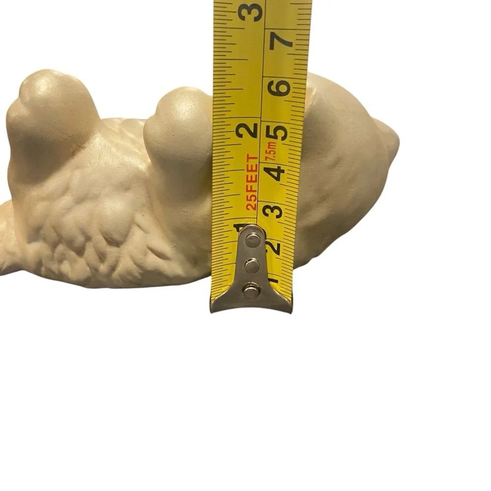 Vintage Long Hair Iridescent Playful Cream White Ceramic Cat Kitten Green Eyes